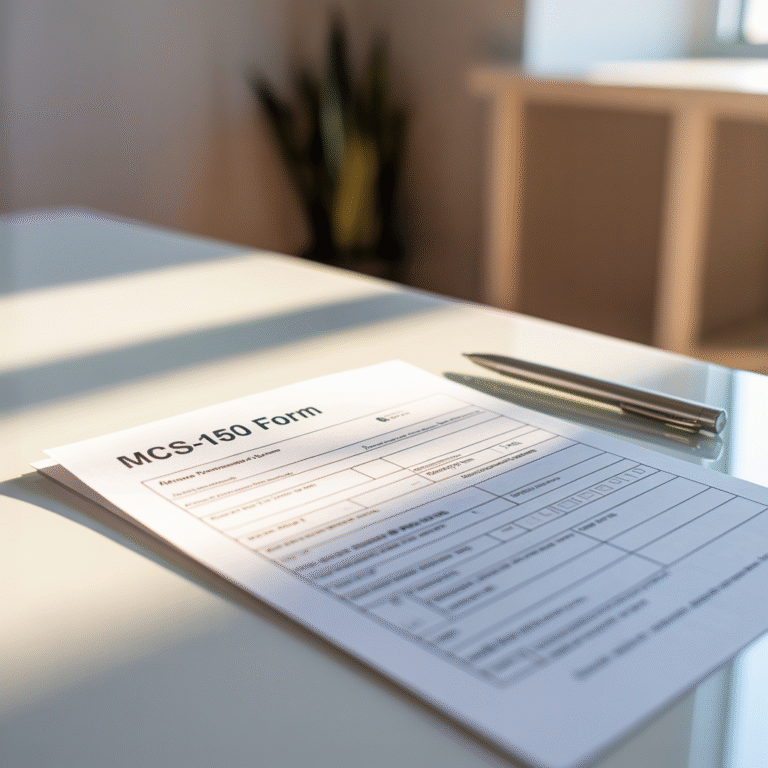 mcs-150, paper, document, pen, table