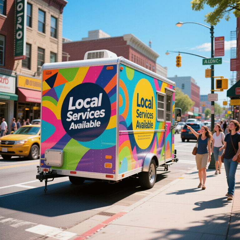 mobile trailer advertising, van on street