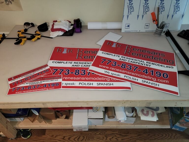 Red vinyl stickers for contractor Chicago, IL
