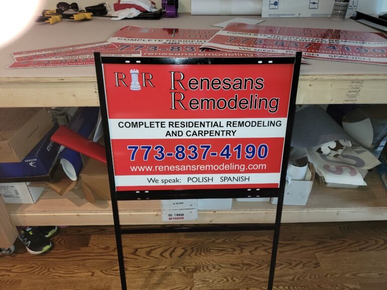 Yard sign for contractor with contact info