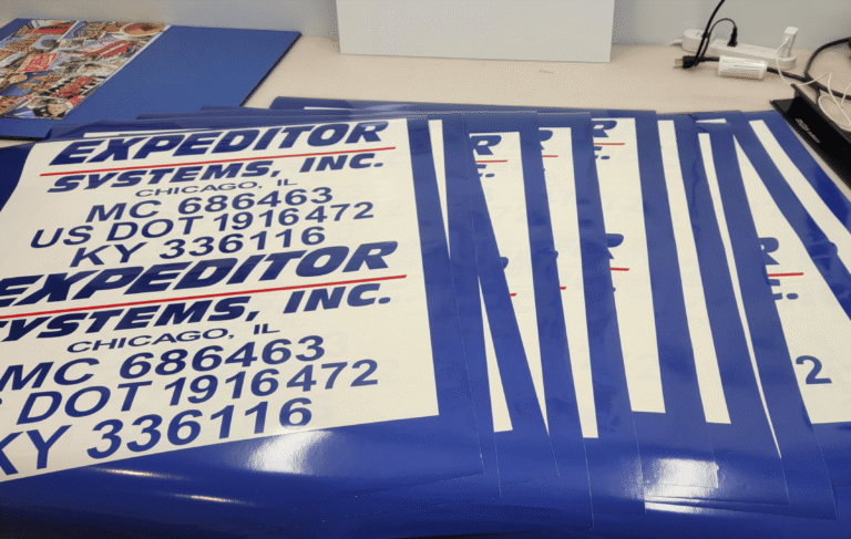 Blue vinyl stickers ready for application